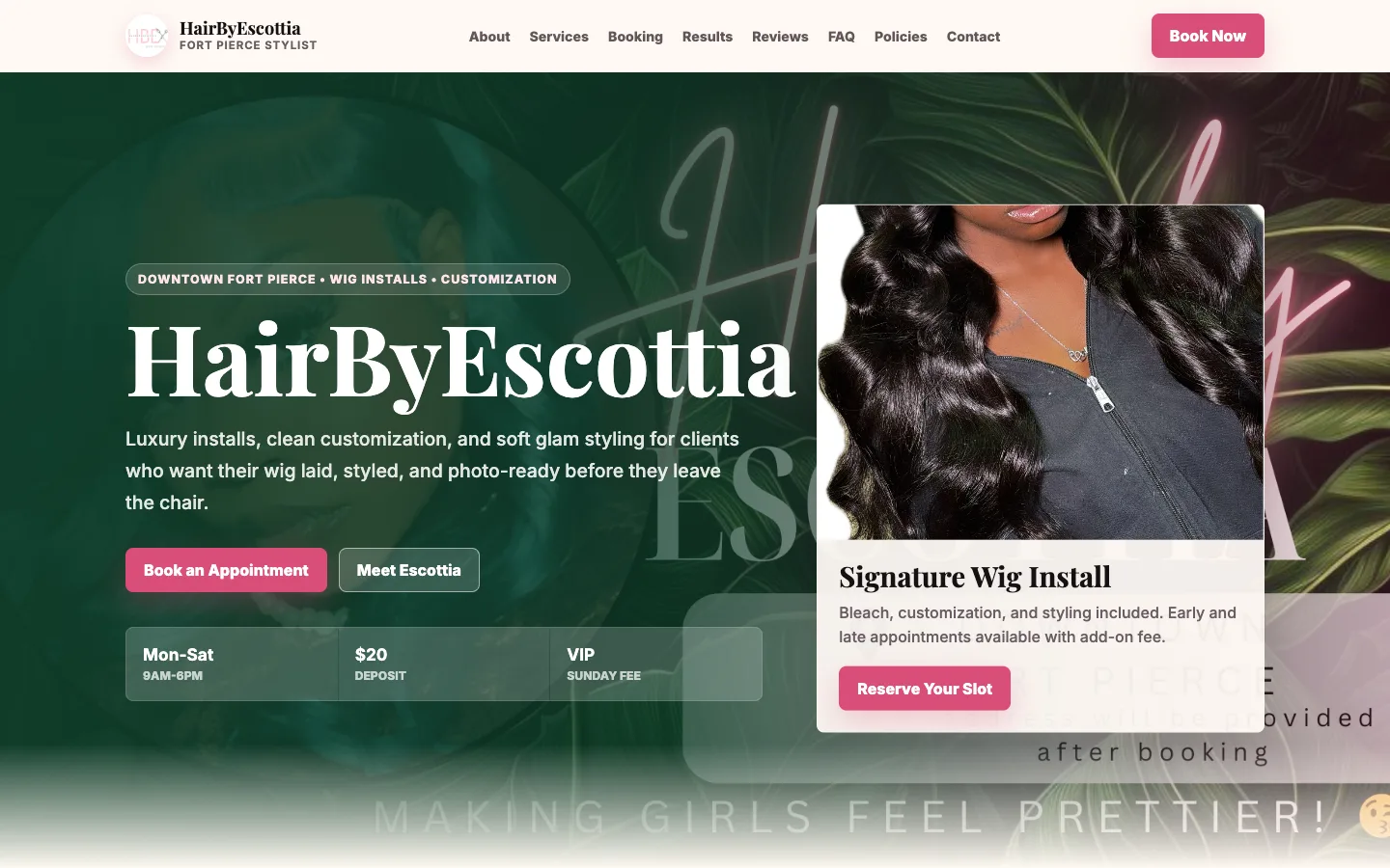 HairByEscottia website screenshot